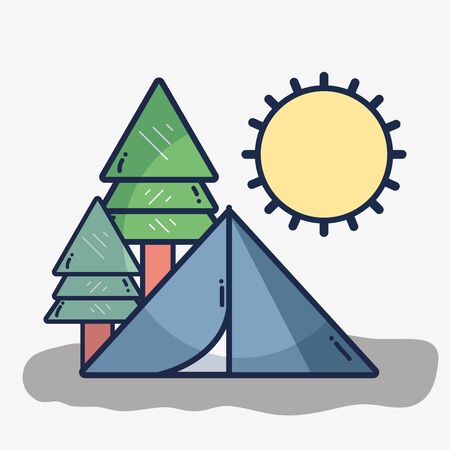 camp with trees and sunのイラスト素材