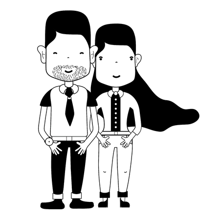 contour nice couple with hairstyle and casual clothesのイラスト素材