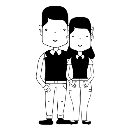 contour nice couple with hairstyle and casual clothesのイラスト素材