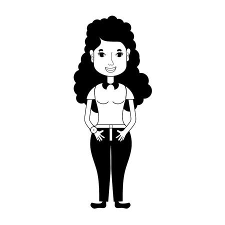 contour woman with haistyle and casual clothes vector illustrationのイラスト素材