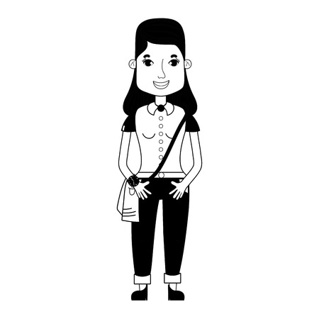 contour woman with hairstyle and casual clothesのイラスト素材
