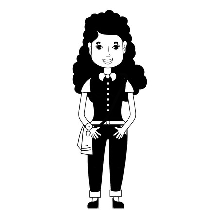 contour woman with hairstyle and casual clothesのイラスト素材