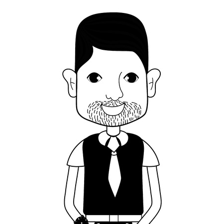 contour man with beard and hairstyleのイラスト素材