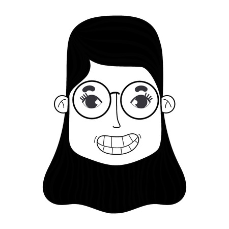 contour woman face with hairstyle and glassesのイラスト素材