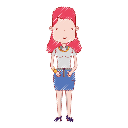 woman with haistyle and casual clothes vector illustrationのイラスト素材