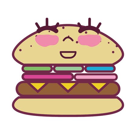 cute happy hamburger foodのイラスト素材