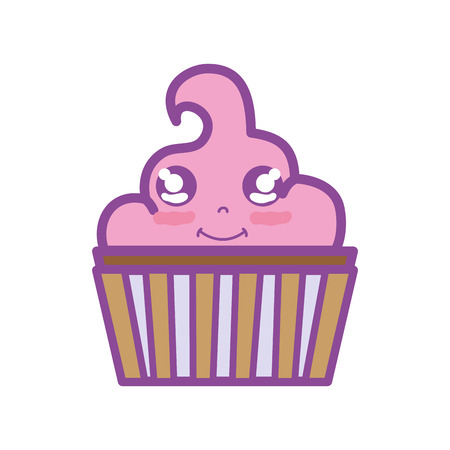 Kawaii cute happy muffin dessert vector illustration.のイラスト素材