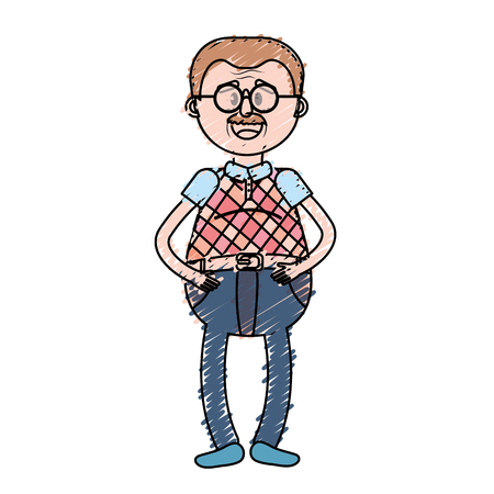 old man with glasses and hairstyleのイラスト素材