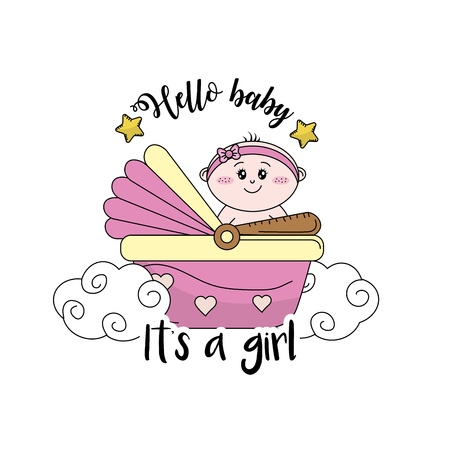 baby shower card to welcome a girl vector illustrationのイラスト素材