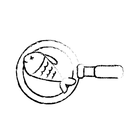 figure delicious fried fish inside skillet pan vector illustrationのイラスト素材
