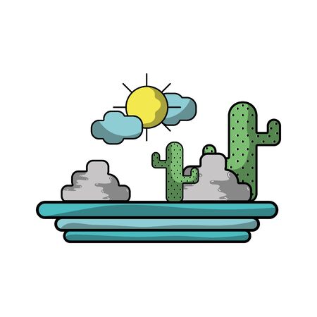 cactus with sun natural adventureのイラスト素材