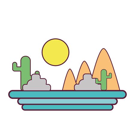 mountains with cactus and plants with sun vector illustrationのイラスト素材