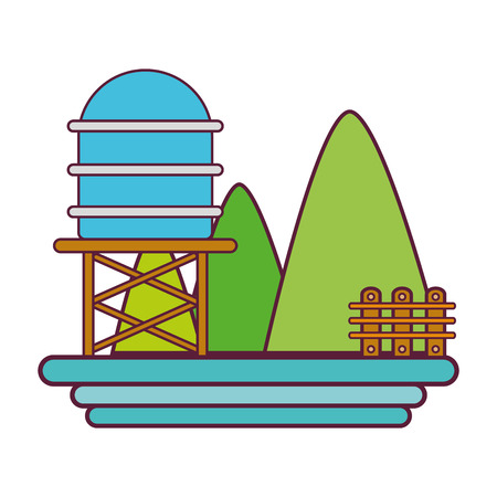 mountains with water tank towel and grid wood vector illustrationのイラスト素材