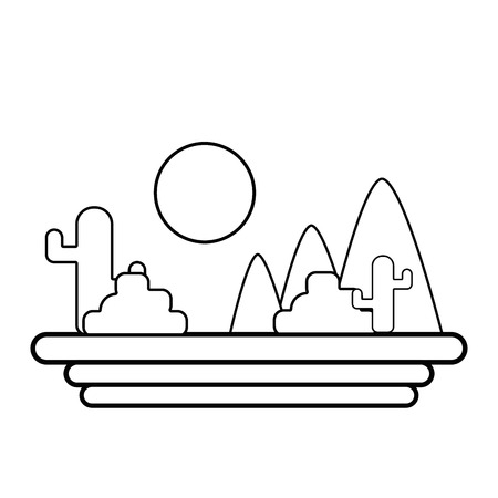line mountains with cactus and plants with sunのイラスト素材