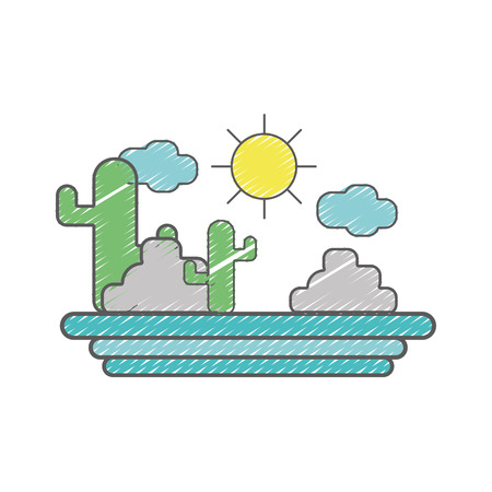 cactus with sun natural aventureのイラスト素材