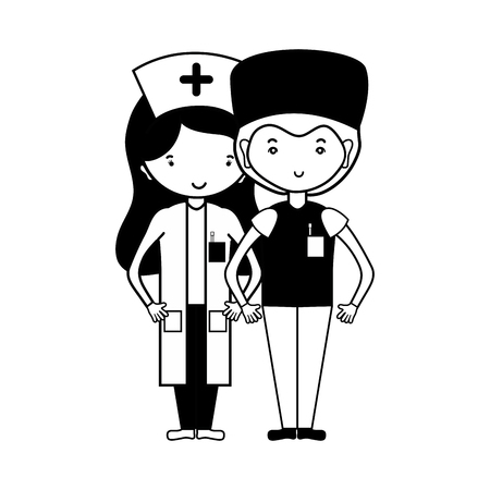 contour doctor and nurse to help people vector illustrationのイラスト素材