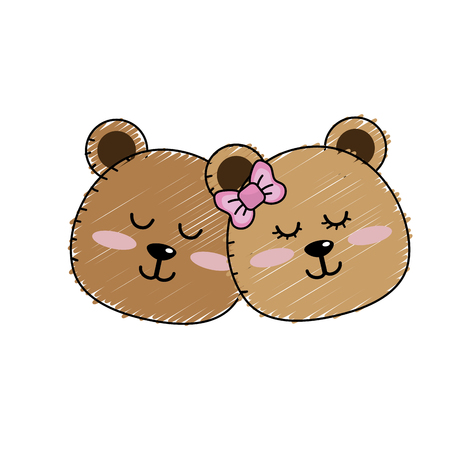 Cute animal couple bear head togetherのイラスト素材