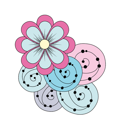 beauty flowers with petals and ornamental designのイラスト素材