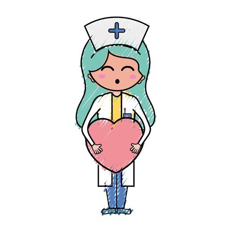 professional nurse with heart in tha handsのイラスト素材