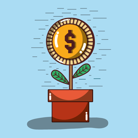 plant with coin design and leaves vector illustrationのイラスト素材