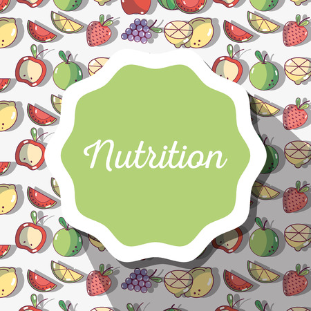 nutrition symbol emblem with fruits background vector illustrationのイラスト素材