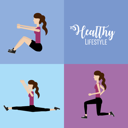set woman healthy lifestyle to do exerciseのイラスト素材