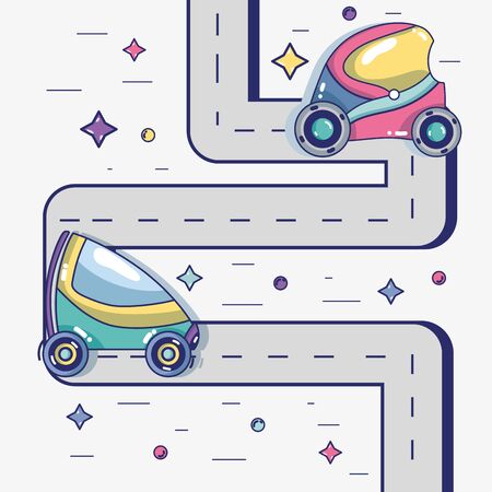 futuristic cars on the street with modern elementのイラスト素材