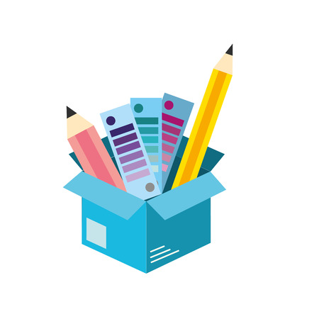 box with pencils and palettes inside vector illustrationのイラスト素材