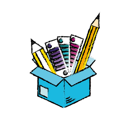 A box with pencils and palettes inside vector illustration.のイラスト素材