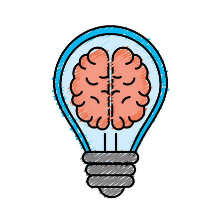 Creative bulb with brain inside over white background vector illustrationのイラスト素材