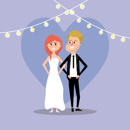 Couple married with lights decoration design vector illustrationのイラスト素材