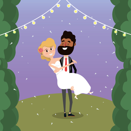 Couple married with lights decoration design vector illustration.のイラスト素材