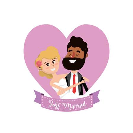 Married couple inside of heart and ribbon design vector illustration.のイラスト素材