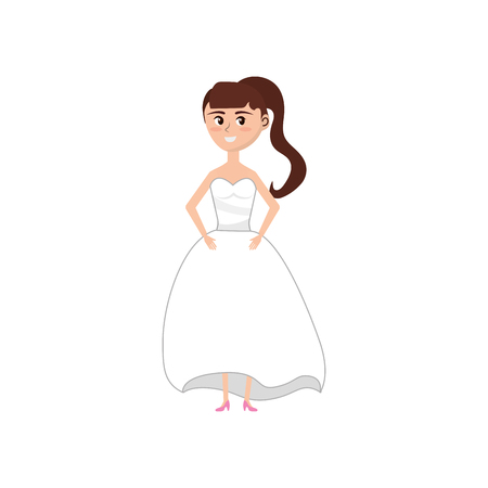 Happy bride with hairstyle and elegant gown vector illustration.のイラスト素材