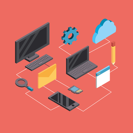 technologies network with data services connectのイラスト素材