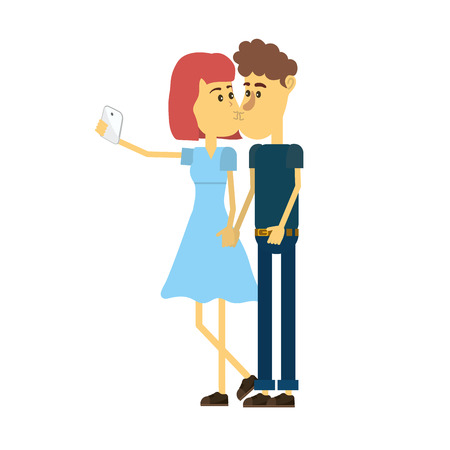 couple kissing and taking selfie with smartphoneのイラスト素材