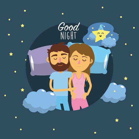 couple sleeping together with good dreamsのイラスト素材