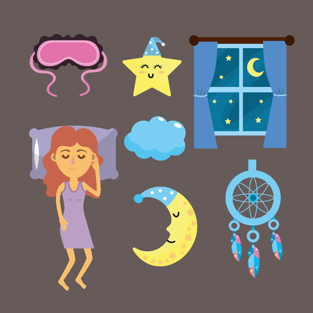 set woman with good night thingのイラスト素材