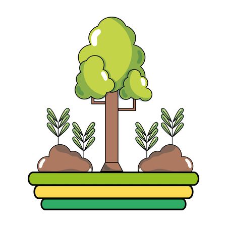 nice tree and plants with ground ecologyのイラスト素材