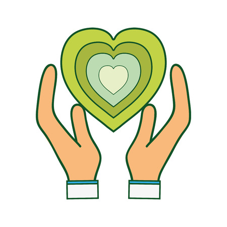 green heart to love ecology symbol in the handsのイラスト素材