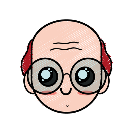Avatar bald old man face with glasses, cartoon illustration.のイラスト素材