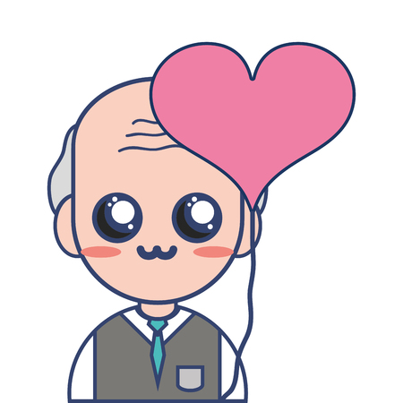 Old man teacher with uniform clothes and heart balloonのイラスト素材