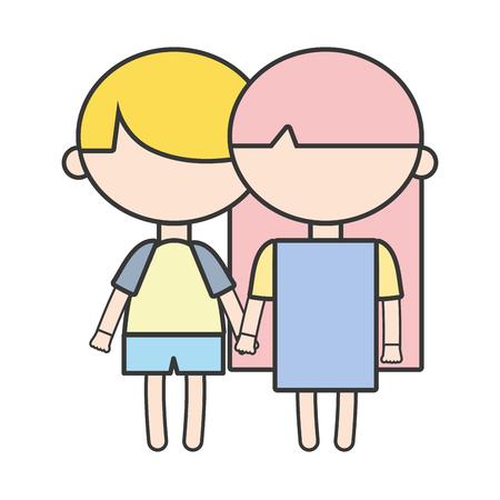 Couple children with hairstyle and pajama clothesのイラスト素材