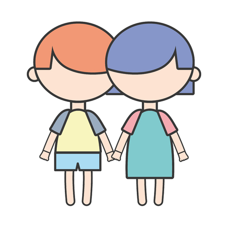 Couple children with hairstyle and pajama clothesのイラスト素材