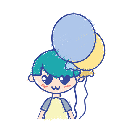 cute boy with balloons and hairstyle designのイラスト素材
