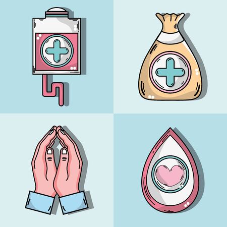 A set blood donation with medical symbol illustration.のイラスト素材