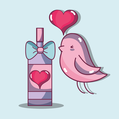 bird dove lover with heart and champagneのイラスト素材