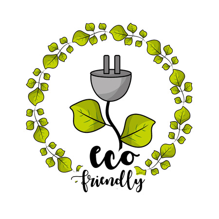 power cable with leaves to ecology careのイラスト素材