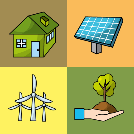 set ecological conservation with environment protection vector illustrationのイラスト素材