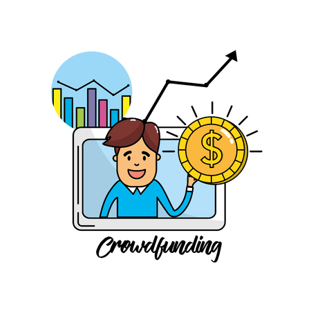 businessman inside computer and statistics barのイラスト素材